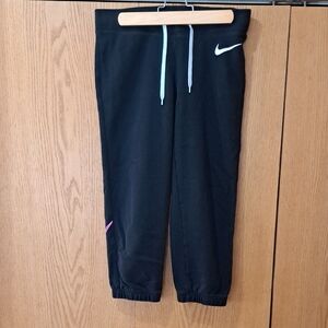 Nike Women's Black Capri Sweatpants with White Accents